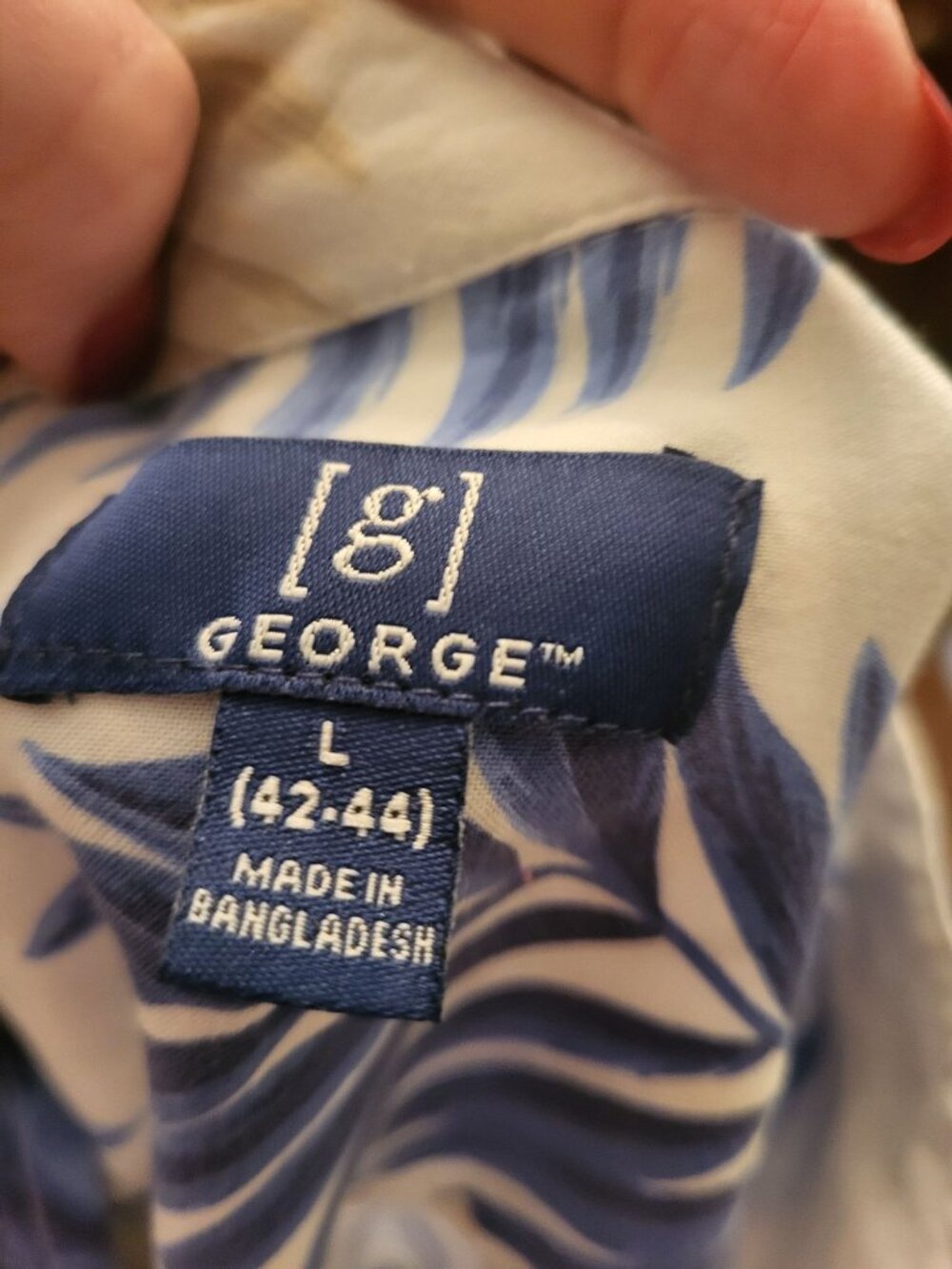 George Vintage 90s Men's Blue White Hawaiian Button Up L Cruise Luau Vacation - Picture 3 of 7